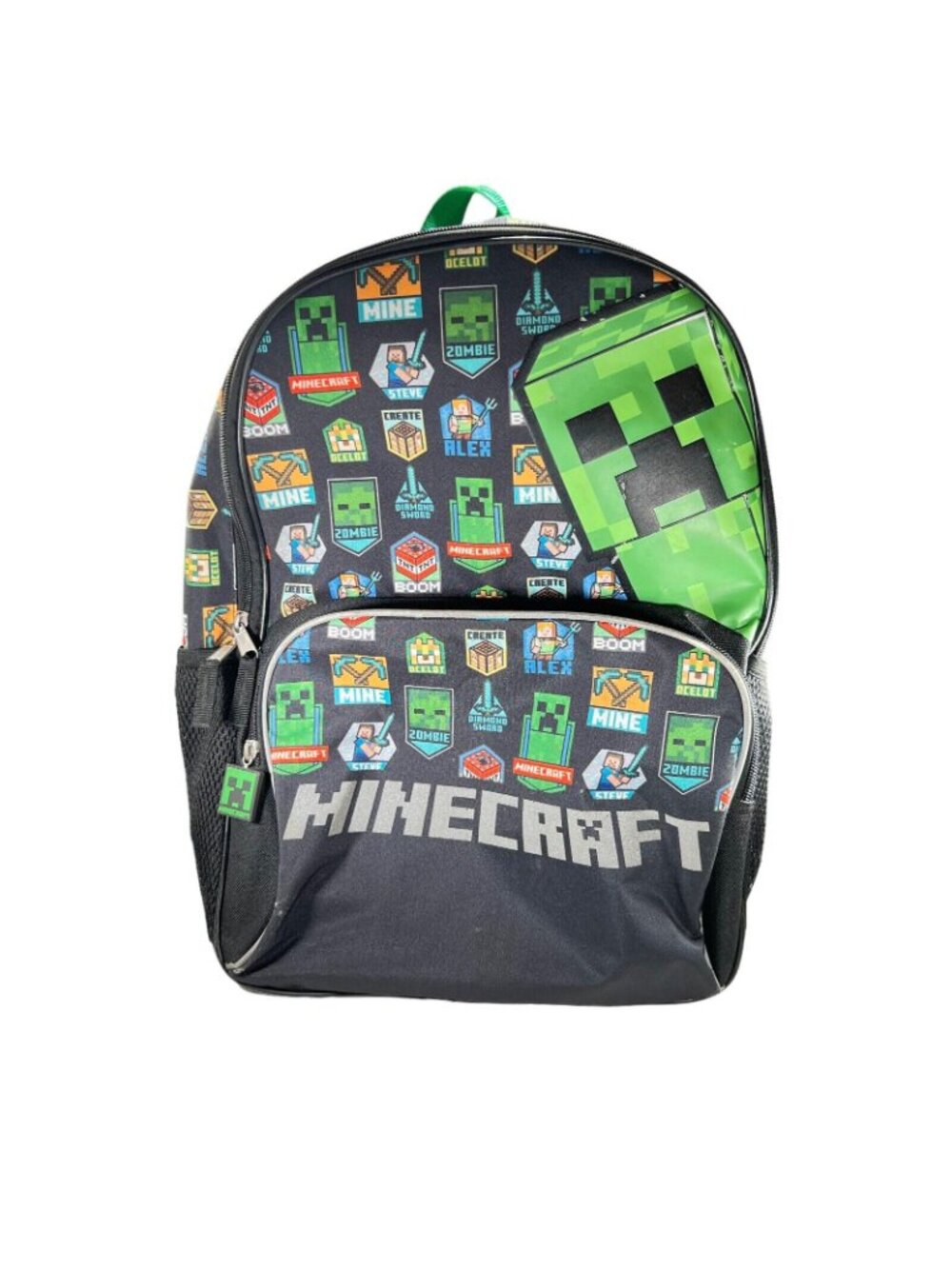 Minecraft Creeper Backpack Detachable Lunch Bag School Kids Boys Black Green - Picture 2 of 16